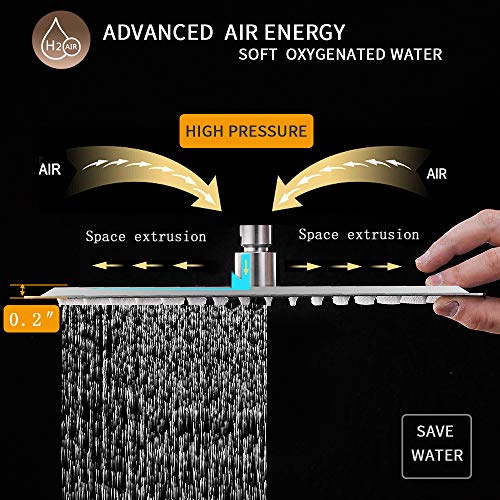 16" Rain Shower Head High Pressure Rainfall Shower Head Brushed Nickel | Square Rain Bathroom Showerhead, High Flow, Large Stainless Steel, Ceiling Mounted, Wall Mounted, Waterfall Full Body - color: Brushed Nickel, size: 16 Inch
