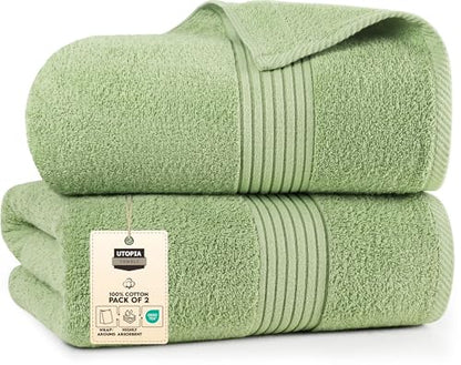 Utopia Towels Extra Large Bath Sheets, 2 Pack, 35x70 In, Cotton, Sage Green | Soft Lightweight Ring Spun Cotton Shower Towel Set - Highly Absorbent, Quick-Drying, Extra Large Bath Sheets, Durable - color: Sage Green
