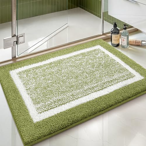 Color&Geometry Small Bath Mats for Bathroom Simple and Stylish,16"x24"Green | Soft Green and Ivory Bathroom Rugs, Non Slip, Absorbent, Washable, Microfiber Bathmat Shower Mat Outside Shower - color: Green, size: 16"x24"