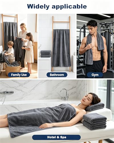 Lumimi Towels 3 Piece Very Soft Microfiber Bath Sheet Towel Set Super Absorbent Light Quick Dry and Durable, 55" L x 27" W, 3 Pack Dark Grey - color: Dark Grey, size: 3 Bath Towels