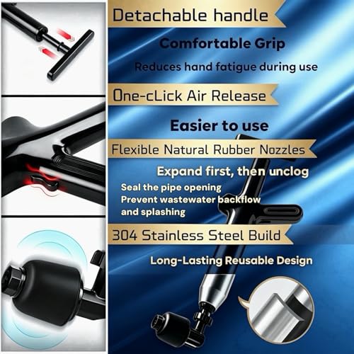 Toilet Plunger, Heavy‑Duty High Pressure Air Plunger with Pressure Gauge, Drain Clog Remover & Unclogger for Kitchen Sink, Bathroom Sink, Shower Tub & Floor Drain（Ink Black）