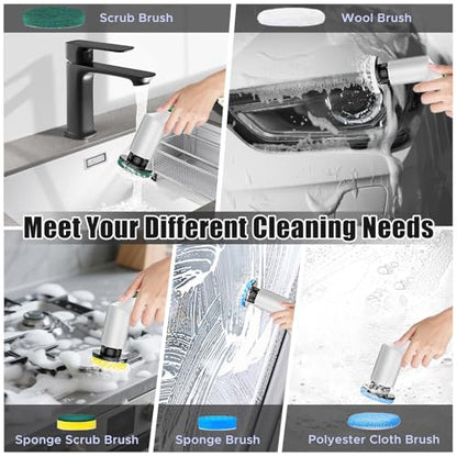 Electric Spin Scrubber, Bathroom Scrubber, Cordless Shower Cleaner Brush, 9 Replaceable Brush Heads, 2-Speed Adjustable, 2000mAh Battery, for Shower Tub Kitchen Tile Toilet