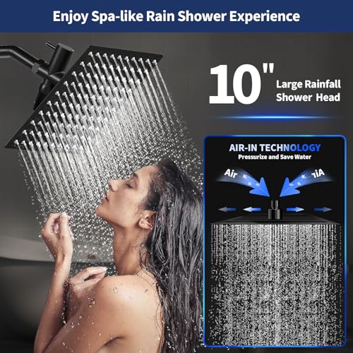 Airlex Shower Head Rain Shower Head with Handheld Spary, High Pressure Rainfall Showerhead and 4 Modes Handheld Shower Heads Built-in Power Wash with 71 Inch Stainless Steel Hose, 10'' Matte Black - color: Matte Black, size: 10 Inch