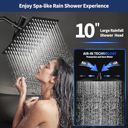 Airlex Shower Head Rain Shower Head with Handheld Spary, High Pressure Rainfall Showerhead and 4 Modes Handheld Shower Heads Built-in Power Wash with 71 Inch Stainless Steel Hose, 10'' Matte Black - color: Matte Black, size: 10 Inch