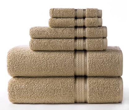 COTTON CRAFT Ultra Soft 6 Piece Towel Set - 100% Cotton Towels - Linen | Absorbent 580 GSM Quick Dry Everyday Premium Luxurious Bathroom Towels - 2 Large Bath Towels, 2 Hand Towels, 2 Washcloths - color: Linen, size: 6 Piece Towel Set
