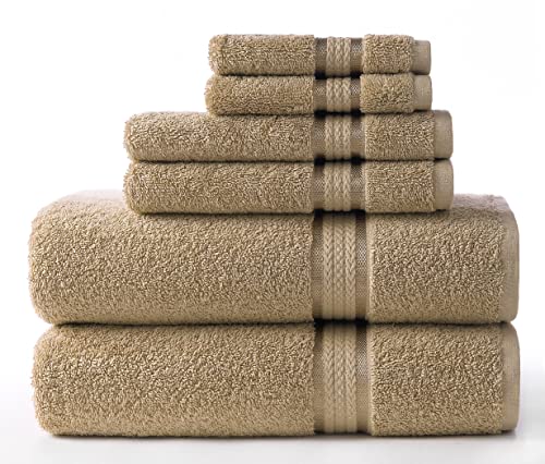 COTTON CRAFT Ultra Soft 6 Piece Towel Set - 100% Cotton Towels - Linen | Absorbent 580 GSM Quick Dry Everyday Premium Luxurious Bathroom Towels - 2 Large Bath Towels, 2 Hand Towels, 2 Washcloths - color: Linen, size: 6 Piece Towel Set