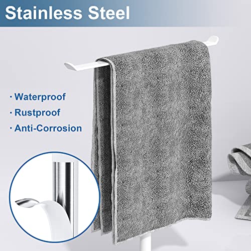 White T-Shaped Hand Towel Holder Stand for Countertops, Stainless Steel | Countertop rack for bathrooms and kitchens; organizes hand towels, headbands and other lightweight items. - color: White