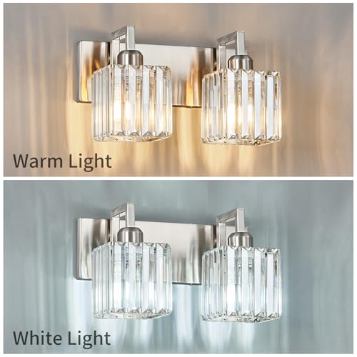 Modern Bathroom Vanity Light 2-Lights Brushed Nickel Vanity Light Crystal Wall Light Bathroom Light Fixtures - color: Nickel Crooked, size: 2-light