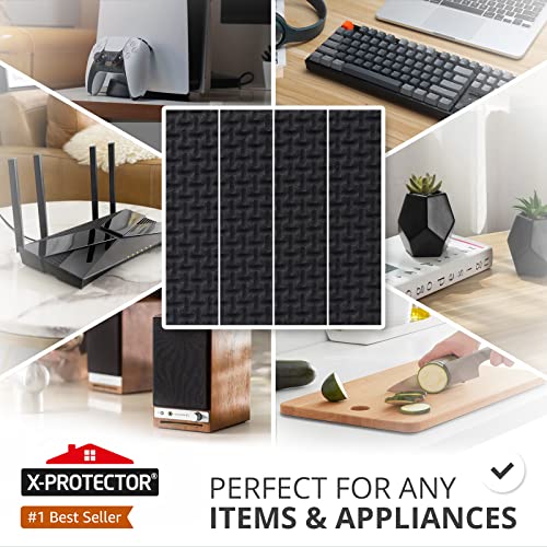 X-Protector Rubber Strip - 8 PC Non Slip Pads - Black Universal Grip Strips | Self-Adhesive Rubber Sticky Pads - Premium Feet for Keyboard, Appliances - Featuring an Amazing Super Sticky Gripping Pad - size: 8 PCS 1 x 4 inch (Black Rubber)