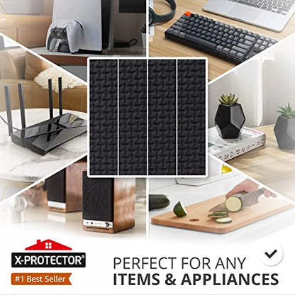 X-Protector Rubber Strip - 8 PC Non Slip Pads - Black Universal Grip Strips | Self-Adhesive Rubber Sticky Pads - Premium Feet for Keyboard, Appliances - Featuring an Amazing Super Sticky Gripping Pad - size: 8 PCS 1 x 4 inch (Black Rubber)