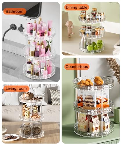 3Tier Diamond Lazy Susan Bathroom Countertop Organizer, 360° Clear Rotating Makeup Cosmetic Perfume Storage Tray, Spinning Vanity Organizer Shelf for Bathroom Cabinet, Dresser, Kitchen(Large) - size: 3 Tier / 10.6Inch-Diamond