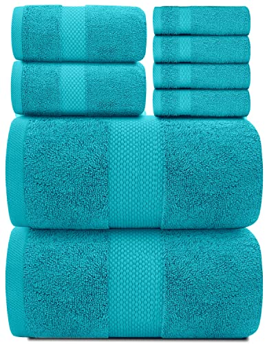 White Classic Luxury Bath Towel Set of 8 Pieces - 100% Turkish Cotton Highly Absorbent Towels for Bathroom, 2 Luxury Bath Towels 700GSM, 2 Hand Towels, 4 Washcloths, Aqua - color: 13: Aqua
