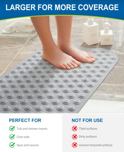Bligli Bathtub Mat Non-Slip Without Suction Cups, 39x16inch Extra Long Bath Mats for Shower Bathroom, Machine Washable Natural Rubber Shower Tub Mat (39x16inch, Gray) - color: Gray