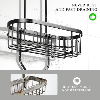CICUFY Shower Caddy Hanging, Rustproof Bathroom Shower Organizer Hanging, No Drilling Over the Shower Head Caddy with Hooks for Razor, Shower Shampoo Holder with Soap Basket, Black