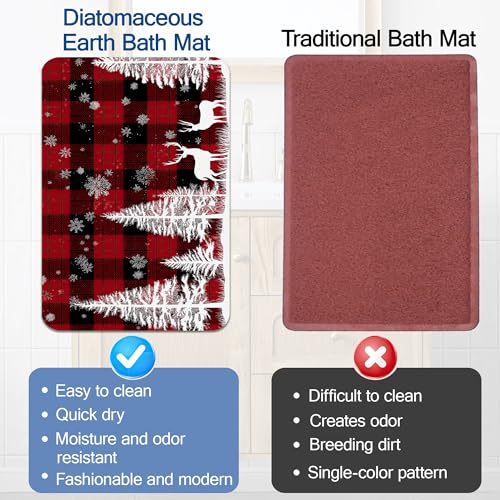 Elightvap Christmas Deer Plaid Bathroom Rugs Mat Non Slip Absorbent Quick Dry Rug Bath Mats for Bathroom Floor Bathtub,17 * 29.5 Inches - color: Christmas Deer Plaid