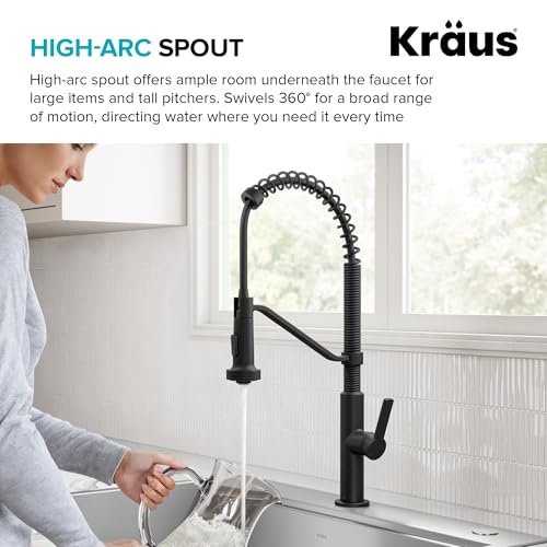 KRAUS Oletto Commercial Style 2-Function Single Handle Pull Down Kitchen Faucet in Matte Black, KPF-2643MB - color: Matte Black, style: Commercial Style Faucet