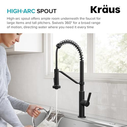 KRAUS Oletto Commercial Style 2-Function Single Handle Pull Down Kitchen Faucet in Matte Black, KPF-2643MB - color: Matte Black, style: Commercial Style Faucet