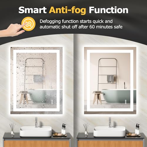 Hivone 28"X36" LED Bathroom Mirror with Lights, Anti-Fog, Dimmable, Backlit + Front Lit, Smart Bathroom Vanity Mirror, Memory Function, Shatterproof, Tempered Glass (Horizontal/Vertical) - size: 28"L x 36"W