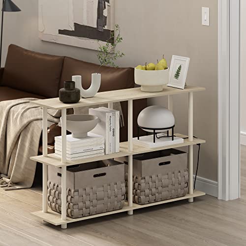 Furinno Turn-N-Tube No Tools 3-Tier Rectangle Side Display Rack, Bauhaus Oak/Beige Plastic Pole 2 x 2 - color: Bauhaus Oak/Beige, style: Plastic Pole 2 x 2