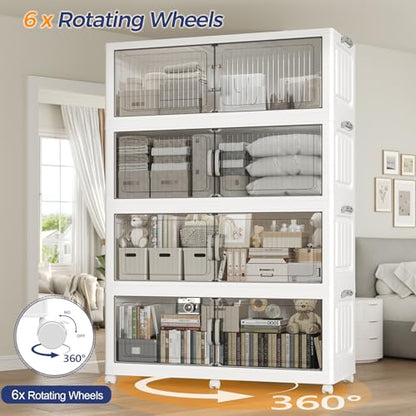 150Gal Extra Large Stackable Storage Bins with Lid, 600QT Foldable Collapsible Storage Box with Doors and Wheels, Plastic Closet Organizers Container Drawer for Bedroom Dorm Kitchen, 3Pack - size: 50Gal-3Pack