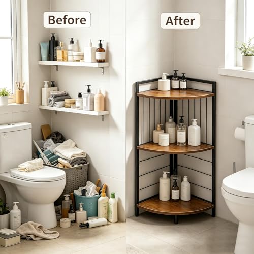 Corner Shelf Stand 27.9" H, 3 Tier Corner Display Shelving Unit with Sturdy Metal Frame Multipurpose Corner Bookshelf for Small Spaces Bathroom, Kitchen, Bedroom, Living Room