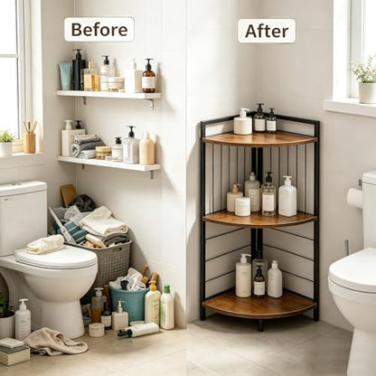 Corner Shelf Stand 27.9" H, 3 Tier Corner Display Shelving Unit with Sturdy Metal Frame Multipurpose Corner Bookshelf for Small Spaces Bathroom, Kitchen, Bedroom, Living Room