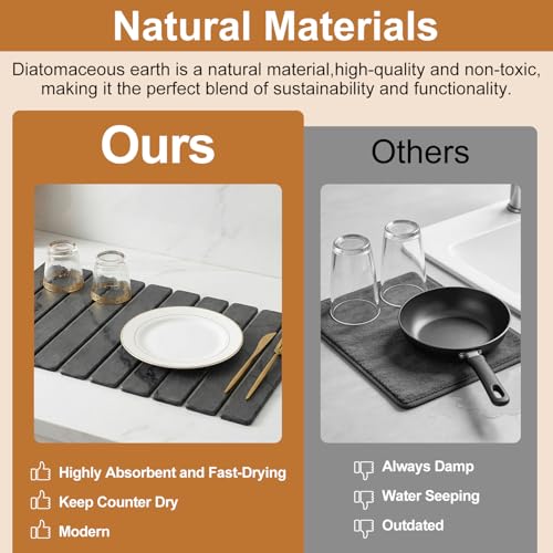 3 Large Stone Drying Mat for Kitchen Counter Black Quick Dry Stone Dish Mat | Diatomaceous Earth Dish Drying Pad for Kitchen Sink Foldable Diatomite Absorbent Tray Countertop Dishes Drainer Mats - color: Gray Marble