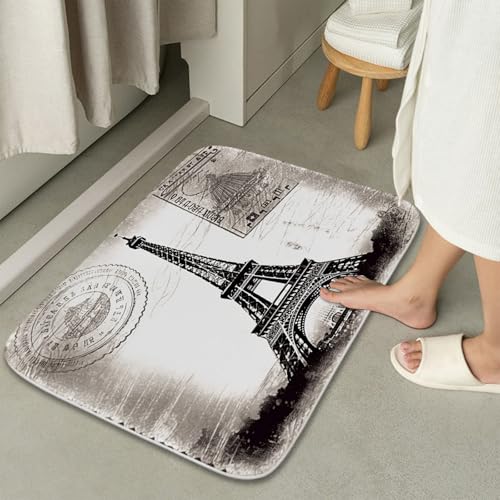 Paris Eiffel Tower France City of Love Bathroom Rugs and Mats Sets 3 Piece, Memory Foam Bath Mat, U-Shaped Contour Shower Mat Non Slip Absorbent, Velvet Washable 20 x 31 inches - color: Color12
