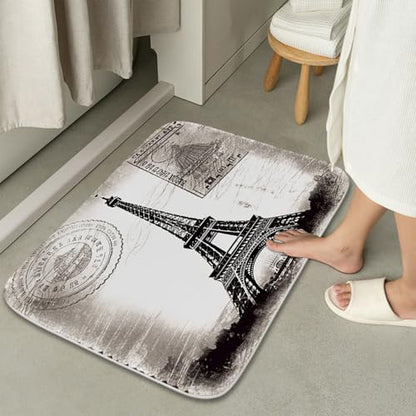 Paris Eiffel Tower France City of Love Bathroom Rugs and Mats Sets 3 Piece, Memory Foam Bath Mat, U-Shaped Contour Shower Mat Non Slip Absorbent, Velvet Washable 20 x 31 inches - color: Color12