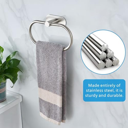 Towel Bar/Bath Towel Ring, Self Adhesive Hand Towel Ring for Bathroom, Stainless Steel Sticky Hand Towel Holder, No Drilling Modern Round Towel Hanger Wall Mounted (Brushed Nickel) - color: Brushed Nickel