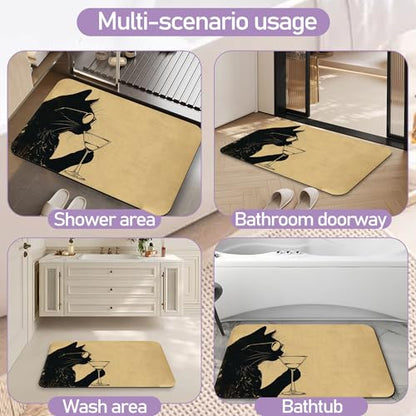 Black Cat Bathroom Rugs, Fast-Absorbing Bath Mat, Quick-Dry Non-Slip Thin Rug for Bathroom Floor Kitchen 17"x30" - color: Black Cat