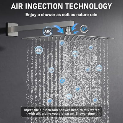 Iriber 12-Inch Rainfall Shower System with Handheld Combo, Brushed Nickel Finish, High Pressure Brass Shower Set - color: Brushed Nickel 05
