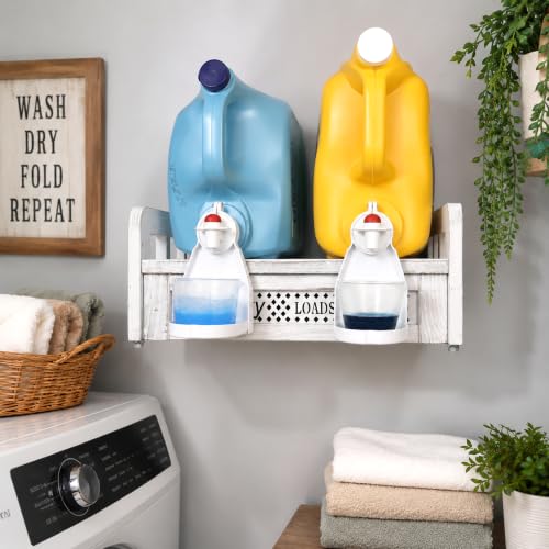 Wooden Wall Mount Laundry Detergent Holder, Rustic White | Farmhouse Wooden Organizer, Holds 2 Detergent or Softener Bottles, Laundry Room Storage - color: Rustic White