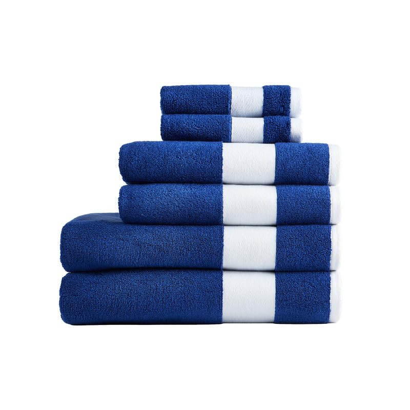Lacoste Sport Stripe 6-Piece Luxury Cotton Towel Set – Made with 100% Soft Supima Cotton, Absorbent & Quick-Drying, Includes 2 Bath Towels, 2 Hand Towels, 2 Washcloths, Surf Blue - color: Surf Blue