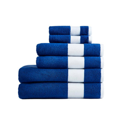 Lacoste Sport Stripe 6-Piece Luxury Cotton Towel Set – Made with 100% Soft Supima Cotton, Absorbent & Quick-Drying, Includes 2 Bath Towels, 2 Hand Towels, 2 Washcloths, Surf Blue - color: Surf Blue