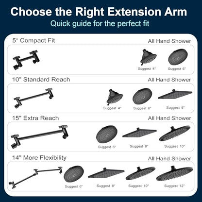 BRIGHT SHOWERS Shower Head Extension Arm with Locking Nut,Solid Brass 10 Inch Universal Shower Arm Extender for Rain and Handheld Showerhead, Height & Angle Adjustable, Matte Black - color: Matte Black, style: 10 Inch