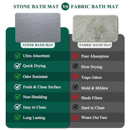 Stone Bath Mat - 23.6" x 15.4" Diatomaceous Earth Bath Mat, Non-Slip High-Absorbency Diatomite, Quick Dry Stone Mat Bathroom, Natural Bathroom Floor Mat & Shower Mat, Gray
