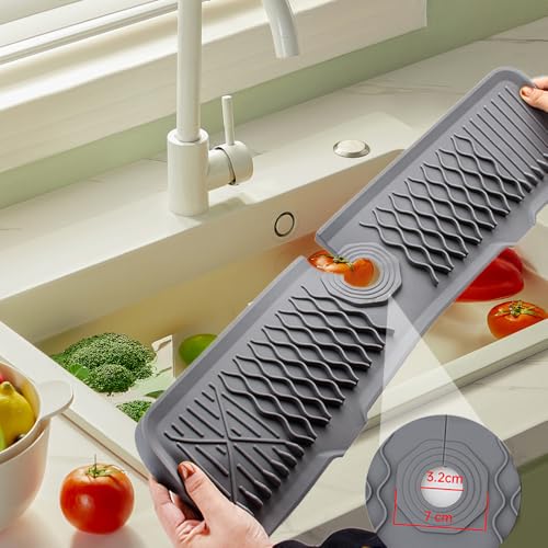 Kitchen Silicone Sink Faucet Mat, 2026 New Foldable Faucet Mat for Kitchen Sink, Multi-Functional Silicone Faucet Guard, Quick Drying Splash Guard ＆ Draining Mats (Black, 17x5.9 Inch) - color: Black