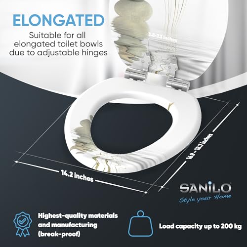 SANILO Wooden Toilet Seat with Soft Close [ELONGATED] - Decorative, Quiet & Slow Close Molded Wood Seat - With Strong Bumpers & Hinges - Adjustable Fit - Balance - color: Balance