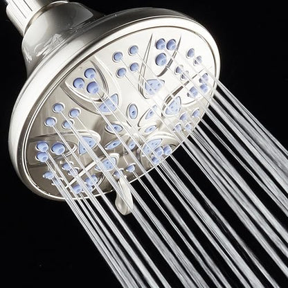 AquaDance Antimicrobial – Anti-Clog High-Pressure 6-Setting Shower Head with Microban Nozzle Protection from Growth of Mold, Mildew & Bacteria for Stronger Shower! 4" Sunset Blue - color: Satin Nickel / Sunset Blue Jets, style: 2.5 Gallons Per Minute