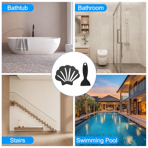 PATIKIL Bathtub Non Slip Stickers 3.54x2.76 Inch, 12 Pack Shell Safety Shower Floor Anti Slip Stickers with Adhesive Decals Scraper for Bath Tub Shower Floor Stair, Black - color: Black