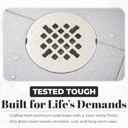 4 ¼” White Snap-in Shower Drain Cover - Stainless Steel Replacement - 4.25" OD Shower Drain Strainer - Easy Install - Premium Round Shower Drain Cover - Solid Brass Construction - color: White