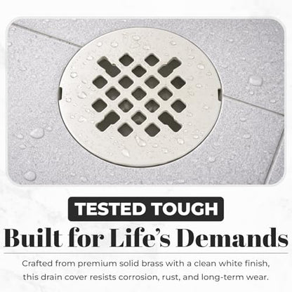4 ¼” White Snap-in Shower Drain Cover - Stainless Steel Replacement - 4.25" OD Shower Drain Strainer - Easy Install - Premium Round Shower Drain Cover - Solid Brass Construction - color: White