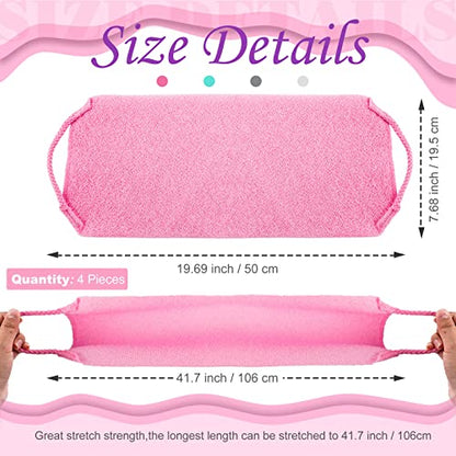 Moukeren Exfoliating Back Scrubber with Handles 4 Pack Nylon Back Exfoliator Extended Length Washers Scrubbers Stretchable Pull Strap Exfoliating Washcloth(Dark Blue, Gray, Beige, Pink) - color: Dark Blue, Gray, Beige, Pink