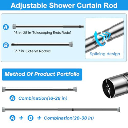 MEXAU 1 Pack Silver Spring Tension Curtain Rods 16-37 Inch Small Shower Rod | Adjustable Tension Rods No Drilling for Window, Bathroom, Closet, 7/8"Spring Tension Rods,Small Shower Curtain Rod,Iron - color: Silver-1P, size: 16-37 inch