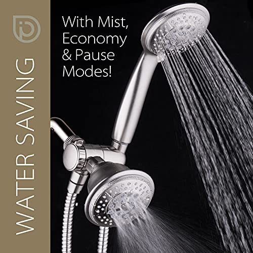 High Pressure 24-Function Dual 2-in-1 Handheld Shower Head Combo | With Self-clean Nozzles, 3-way Anti-swivel Water Diverter, and Premium Stainless Steel Hose / Nickel Finish - color: Brushed Nickel, size: 1.8 Gallons Per Minute