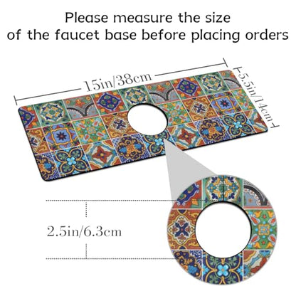 Mexican Ceramic Tile Kitchen Sink Splash Guard Faucet Mat,Faucet Non-slip Absorbent Mat,Farmhouse Sink Splash Guard Behind Faucet for Kitchen Bathroom, 15"x5.5" - color: Drying Faucet Mat 5