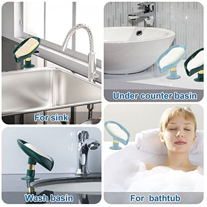 2 Pack Soap Holder, Self Draining Soap Dish Holder, Not Punched Easy Clean Bar Soap Holder, with Suction Cup Soap Dish Suitable for Shower, Bathroom, Kitchen Sink (Dark + Light Green) - color: Dark Green + Light Green