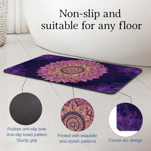 Elightvap Golden Purple Mandalas Bathroom Rugs Mat Non Slip Absorbent Quick Dry Rug Bath Mats for Bathroom Floor Bathtub,17 * 29.5 Inches - color: Golden Purple Mandalas