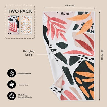 RECYCO Waffle Kitchen Towel Set of 2 - Quick Dry Microfiber Sustainable Dish Towels - Ultra Absorbent Reusable Cleaning Tea Towels - Lightweight Hand Towels,16”x 28”, Boho Oasis - color: Boho Oasis